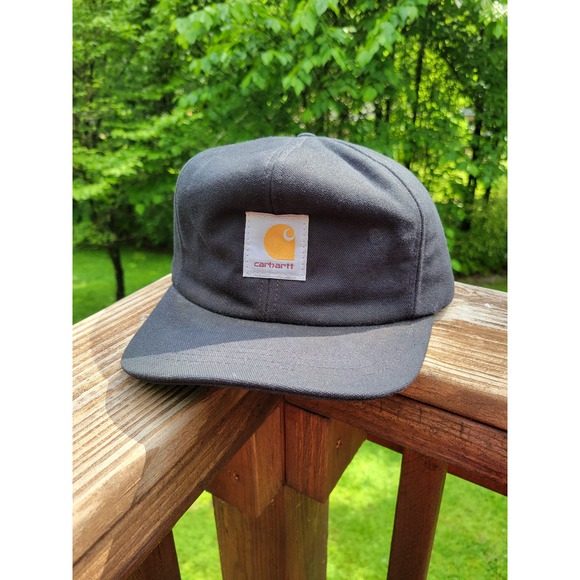 Vintage Denim Carhartt Black Hat Size Large Ear Flaps Red Insulated Made in USA - Picture 1 of 5